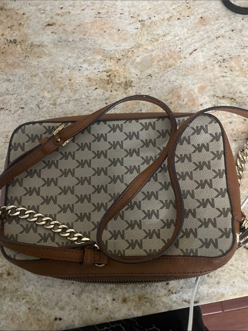 Michael Kors Monogram Crossbody in Brown and Cream - Picture 4 of 6